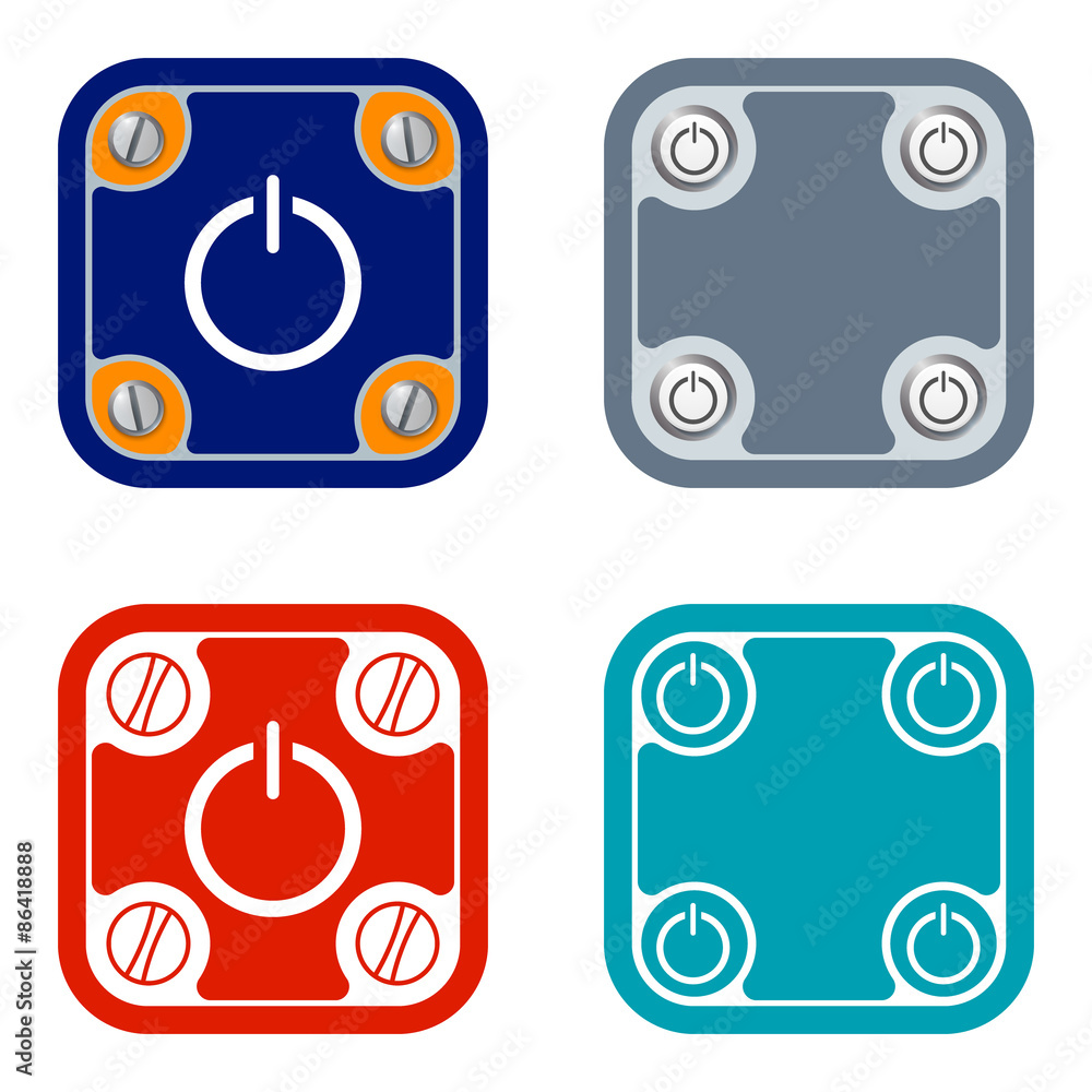 Poster Set of four flat simple frames and power button
