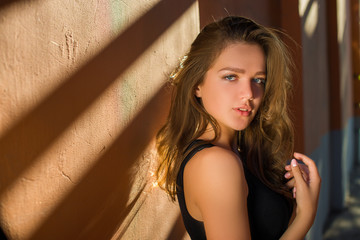 Fototapeta premium Girl with red lips in wearing 
