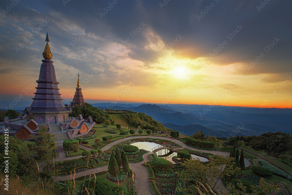 Wall mural landscape of two pagoda