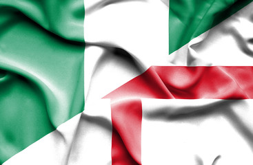 Waving flag of England and Nigeria