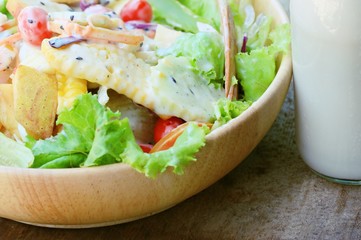 Vegetables salad eggs with mayonnaise