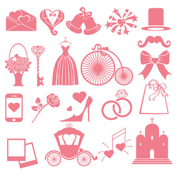Vector Wedding flat  icons set for Web and Mobile.Pink