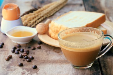 Hot coffee and slice toast bread with breakfast