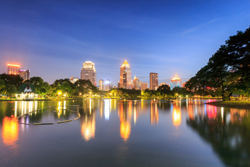 Fototapeta premium View of Bangkok Cityscape from Lumpini Park