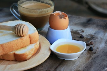 Hot coffee and slice toast bread with breakfast