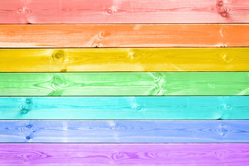 Pastel colorful rainbow painted wood planks, summer or LGBTQ pride background