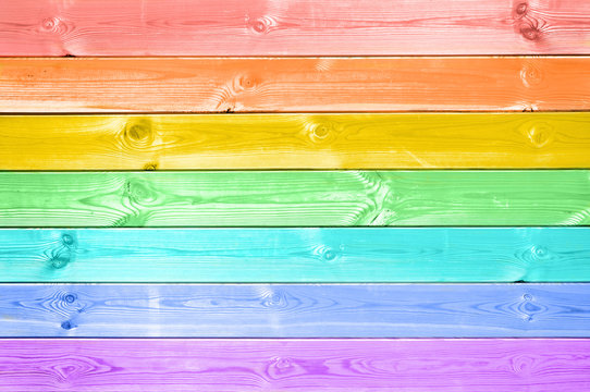 Pastel colorful rainbow painted wood planks, summer or LGBTQ pride background