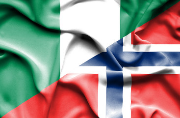 Waving flag of Norway and Nigeria