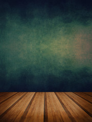 Retro grunge texture background with wooden floor platform foreg