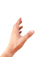 Man hands holding something isolated on white background