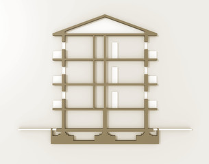 3d rendering of building vertical section with three floors overground