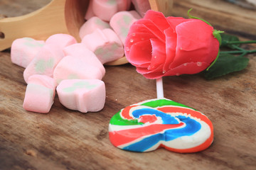 pink marshmallows and candy sweet valentine