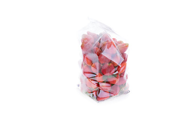 strawberry juicy fruit in plastic bag packaging isolated