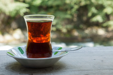 Turkish tea in traditional tulip or thin-waisted glass