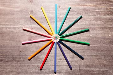 Fototapeta premium Colorful Pencils On Wooden Background
