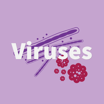 Virus concept with virus icons and text.