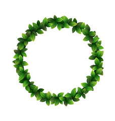 Green leaves circle frame isolated on white background