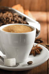cup of coffee on wood