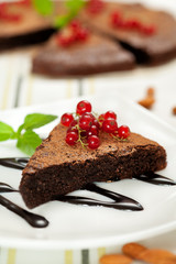 Chocolate cake with currant  and mint