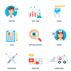 Medical vector icons set modern flat style