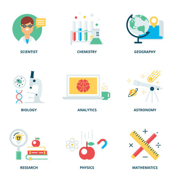 Science vector icons set modern flat style