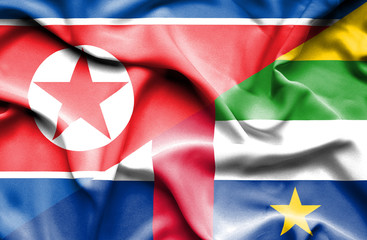 Waving flag of Central African Republic and North Korea