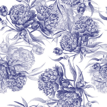 Fototapeta Grisaille Watercolor Peony Texture