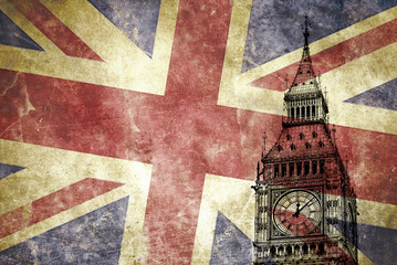 Big Ben con la bandera britanica - obrazy, fototapety, plakaty