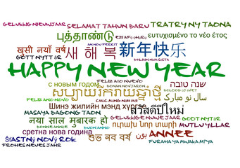Happy new year multilanguage wordcloud background concept
