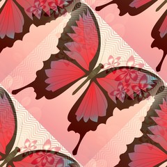 Romantic pink and red background with blended butterfly and small flower motif