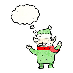 cartoon elf with thought bubble