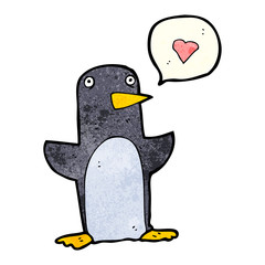 funny cartoon penguin with speech bubble
