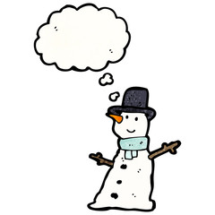 cartoon snowman with thought bubble