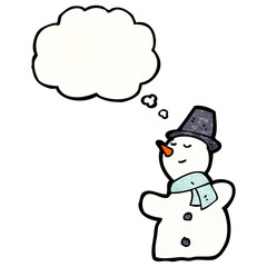 cartoon snowman with thought bubble