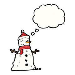 cartoon snowman with thought bubble