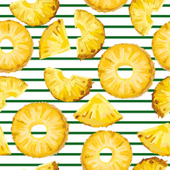 seamless pattern with pinapple on green stripe - 86432801