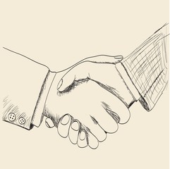 hand drawn, cartoon, sketch illustration of handshake - 86433295