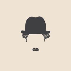 Man with mustache wearing a vintage hat. sketch style - obrazy, fototapety, plakaty