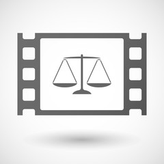 Naklejka premium 35mm film frame with a justice weight scale sign