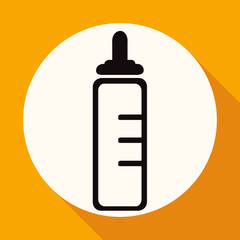 Icon baby bottle on white circle with a long shadow