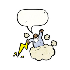 cartoon god on cloud with speech bubble