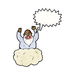 cartoon god on cloud with speech bubble