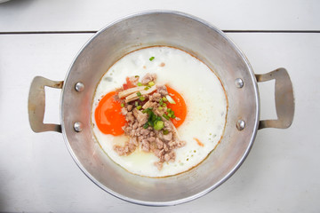 Pan fried eggs with toppings