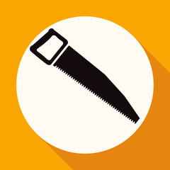 Icon hand saw on white circle with a long shadow