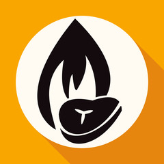 Icon fire warning on white circle with a long shadow
