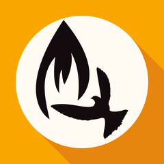 Icon fire warning on white circle with a long shadow