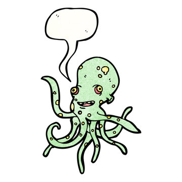 octopus with speech bubble cartoon
