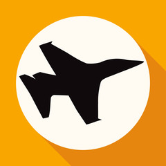 Icon airplane on white circle with a long shadow