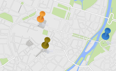 City map with pins 