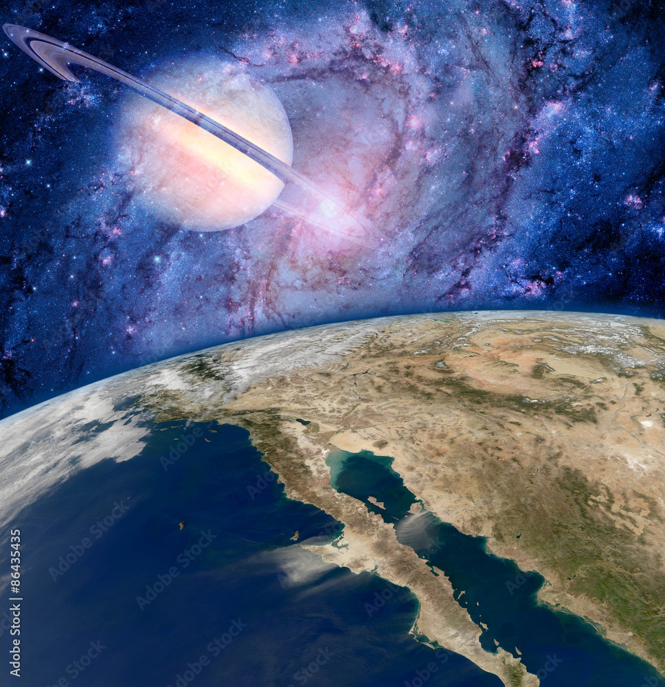Wall mural earth planet saturn surreal astrology creation big bang. elements of this image furnished by nasa.